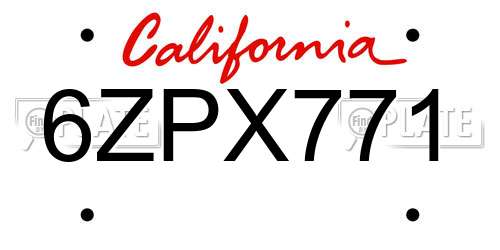 6ZPX771 California License Plate