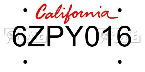 6ZPY016 California License Plate