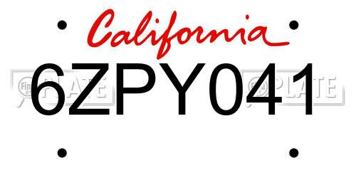 6ZPY041 California License Plate