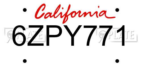 6ZPY771 California License Plate