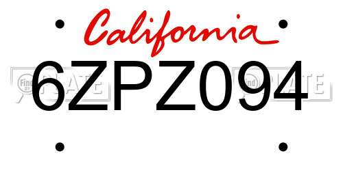 6ZPZ094 California License Plate