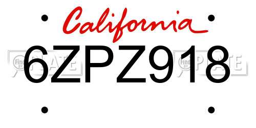 6ZPZ918 California License Plate