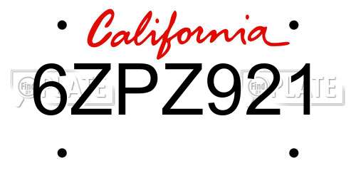6ZPZ921 California License Plate