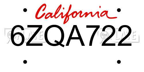 6ZQA722 California License Plate