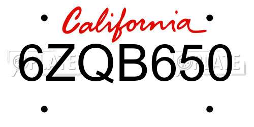 6ZQB650 California License Plate