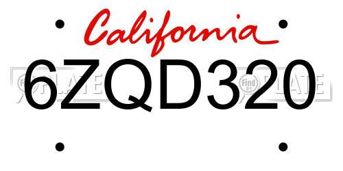 6ZQD320 California License Plate