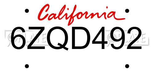 6ZQD492 California License Plate