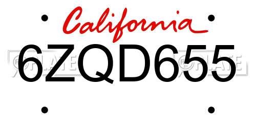 6ZQD655 California License Plate