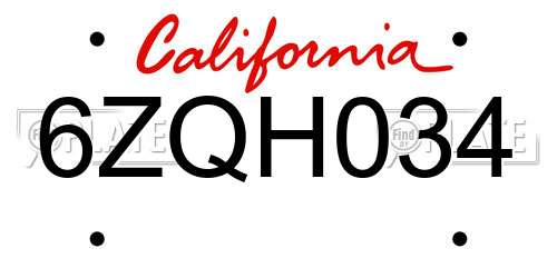 6ZQH034 California License Plate