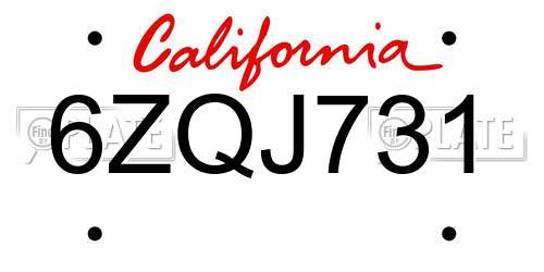 6ZQJ731 California License Plate