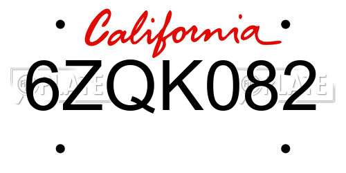 6ZQK082 California License Plate