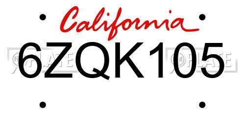 6ZQK105 California License Plate