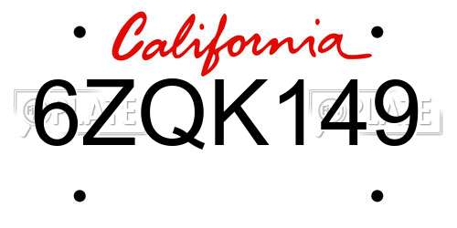 6ZQK149 California License Plate