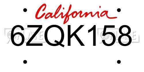 6ZQK158 California License Plate