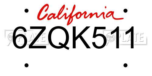 6ZQK511 California License Plate
