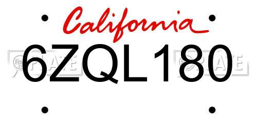 6ZQL180 California License Plate