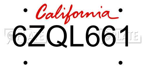 6ZQL661 California License Plate