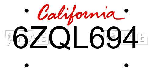 6ZQL694 California License Plate