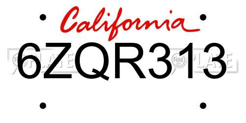 6ZQR313 California License Plate