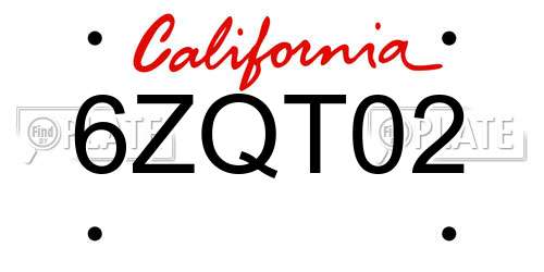 6ZQT02 California License Plate
