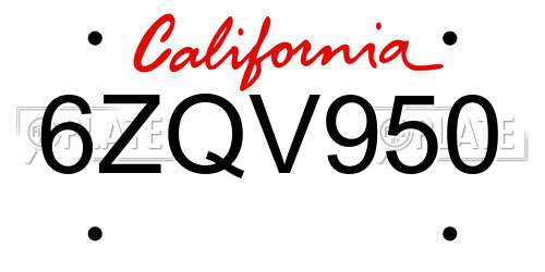 6ZQV950 California License Plate