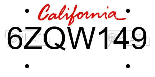 6ZQW149 California License Plate