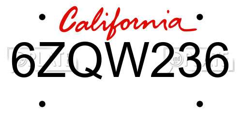 6ZQW236 California License Plate