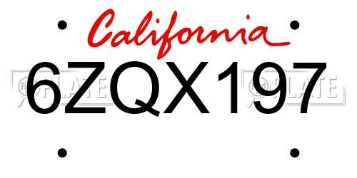 6ZQX197 California License Plate