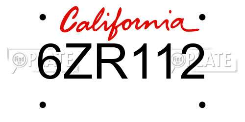 6ZR112 California License Plate