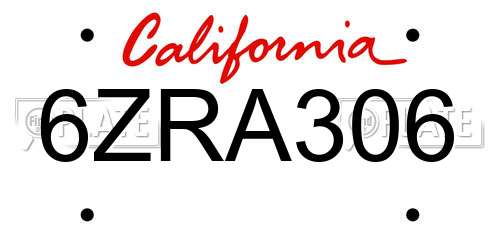 6ZRA306 California License Plate