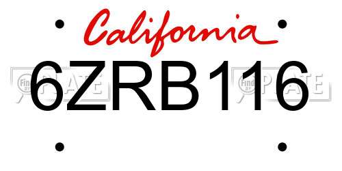 6ZRB116 California License Plate