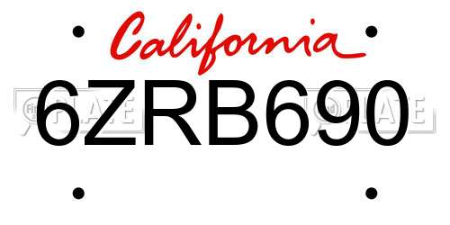 6ZRB690 California License Plate
