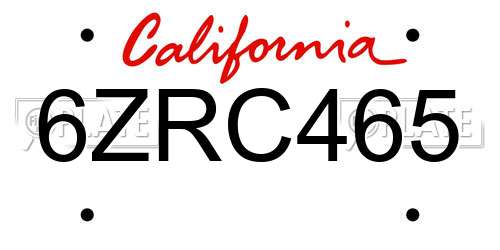 6ZRC465 California License Plate