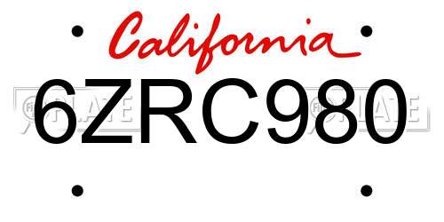 6ZRC980 California License Plate