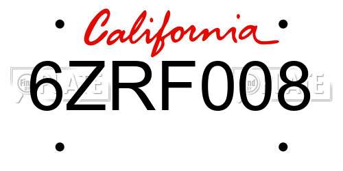 6ZRF008 California License Plate