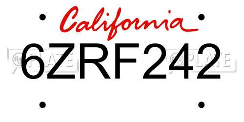 6ZRF242 California License Plate
