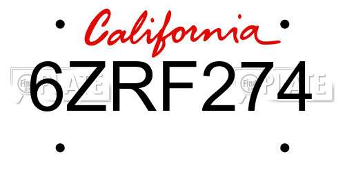 6ZRF274 California License Plate