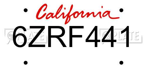 6ZRF441 California License Plate