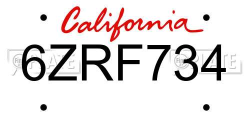 6ZRF734 California License Plate