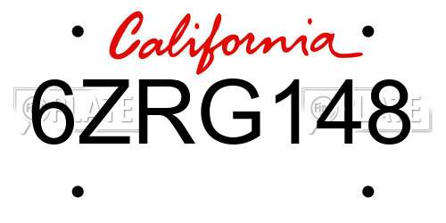 6ZRG148 California License Plate