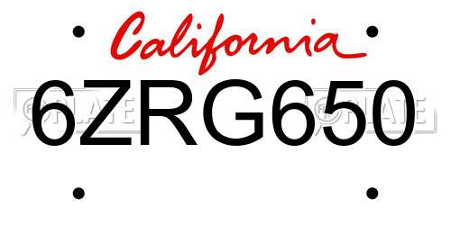 6ZRG650 California License Plate