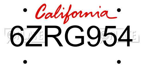 6ZRG954 California License Plate