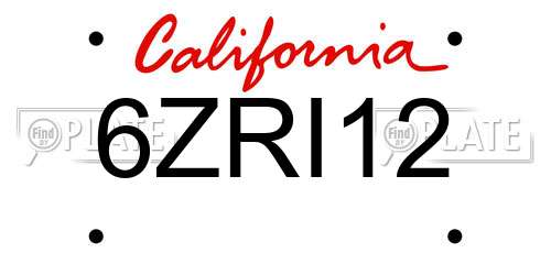 6ZRI12 California License Plate
