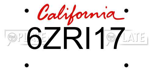 6ZRI17 California License Plate