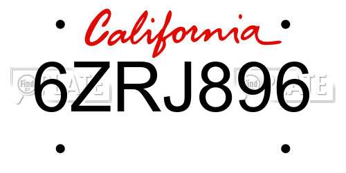 6ZRJ896 California License Plate