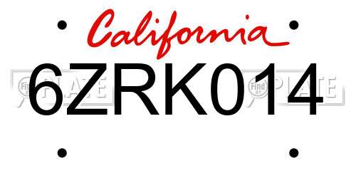 6ZRK014 California License Plate