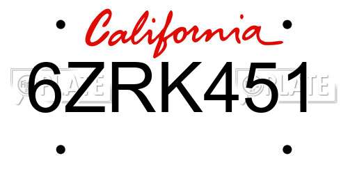 6ZRK451 California License Plate