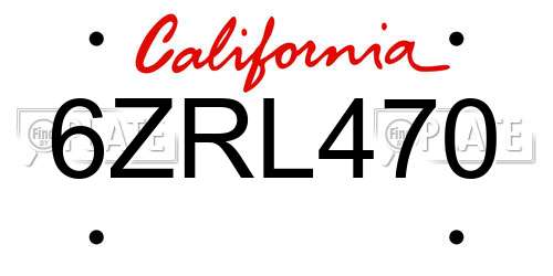 6ZRL470 California License Plate