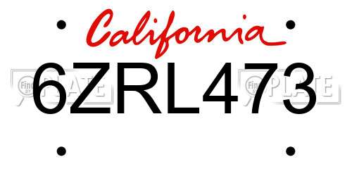 6ZRL473 California License Plate