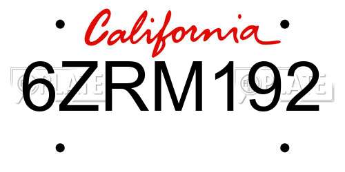 6ZRM192 California License Plate